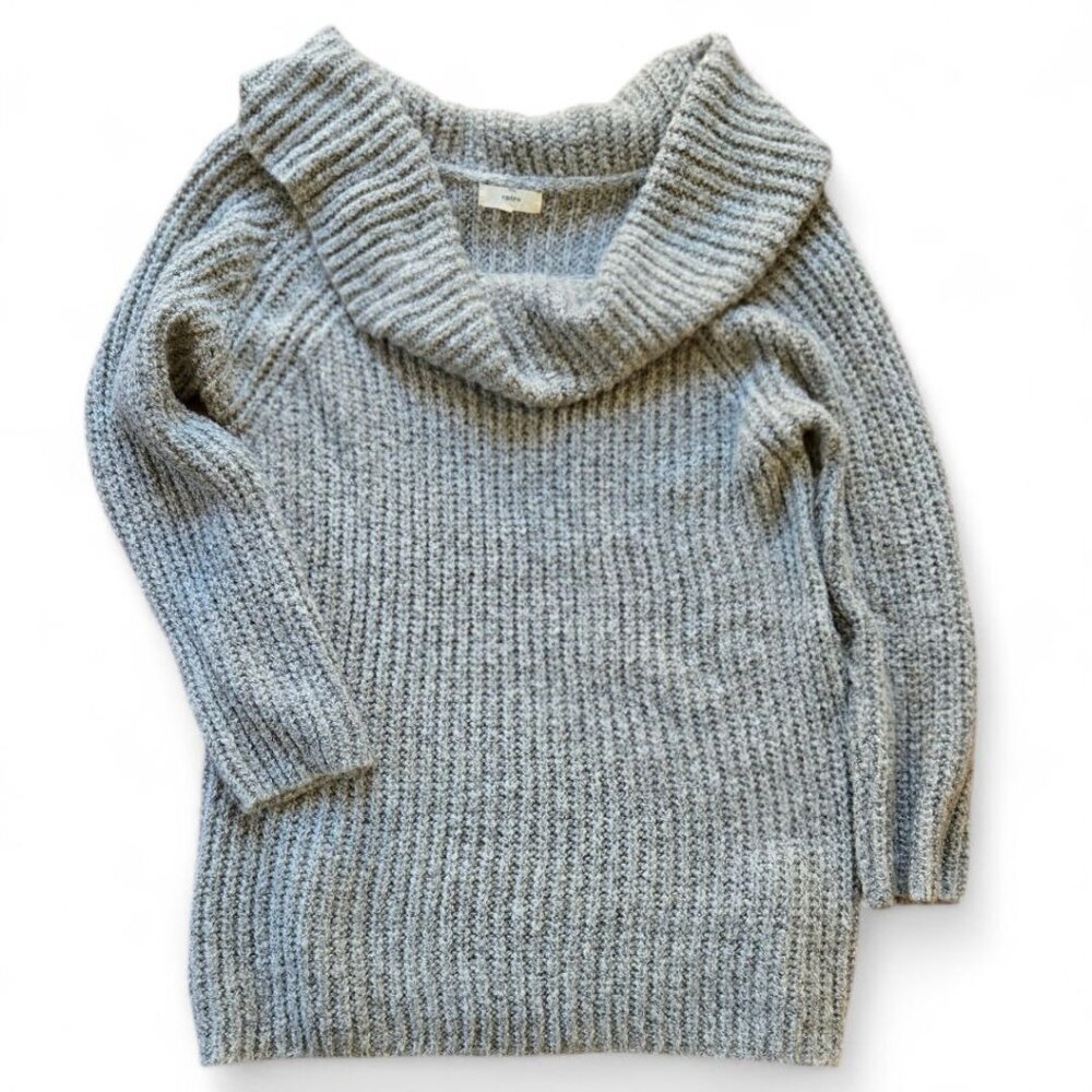 Entro Large Slouchy Shaker Knit Cowl Neck Sweater | Raglan Sleeves | Gray
